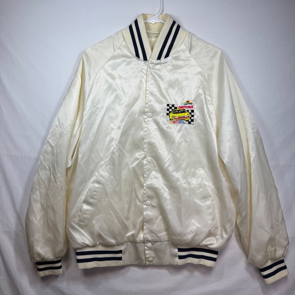 Other - Vintage Daytona Nascar Racing Jacket Cream Satin Bomber Menswear Sz M/L